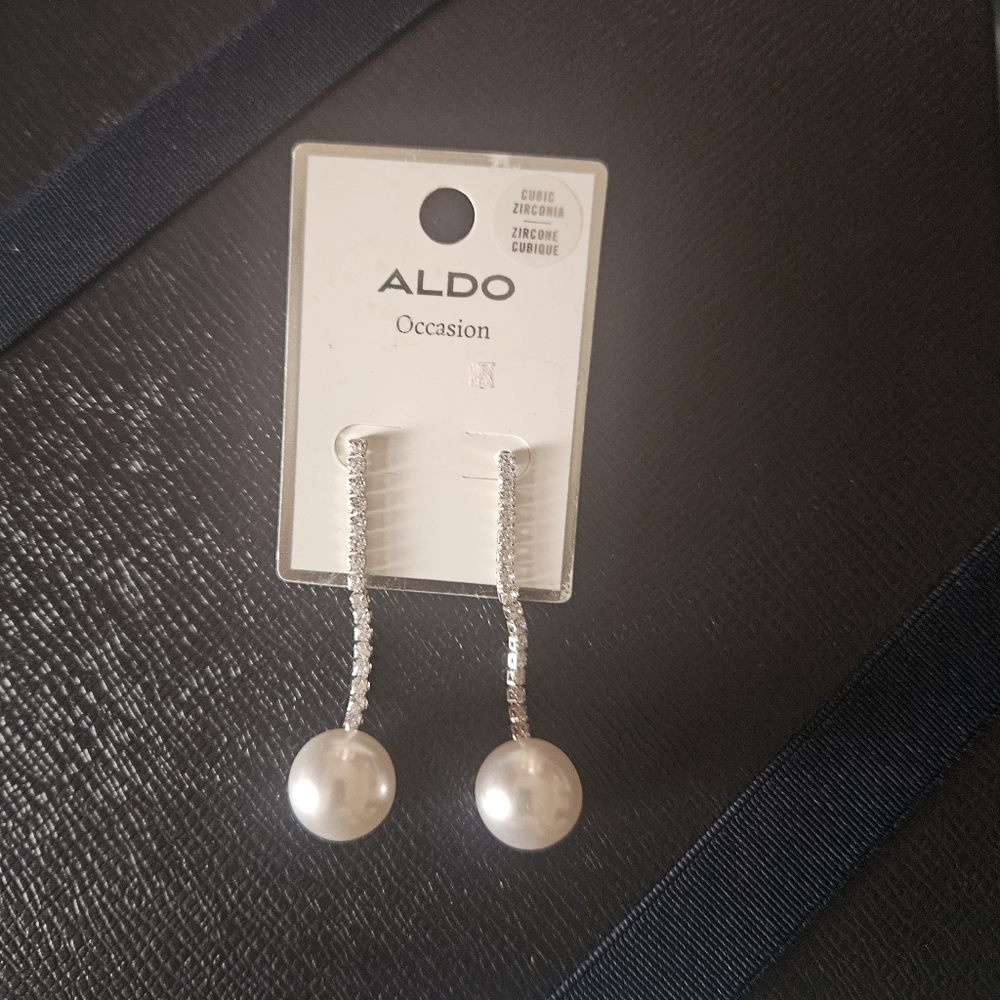 Aldo Silver and Cream Pearl Cubic Zirconia Drop Earrings